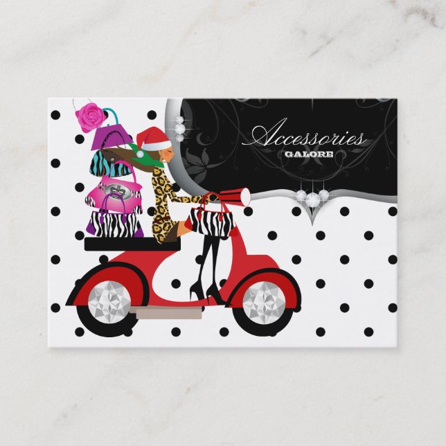 Christmas Purse Scooter Girl Handbag Fashion Dots Business Card (Front)