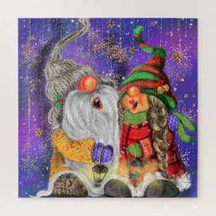 Christmas Puzzle Couple Gnomes Singing Happy Song