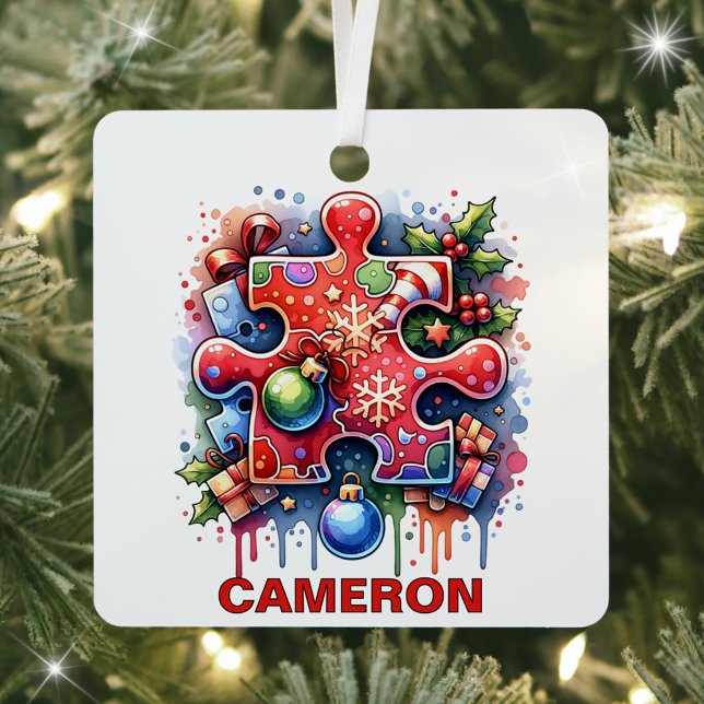 Christmas Puzzle Enthusiast Custom Name Metal Tree Decoration (Creator Uploaded)