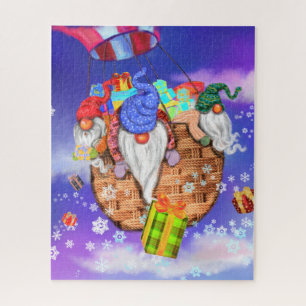 Christmas Puzzle Gift Gnomes Flying with Balloon