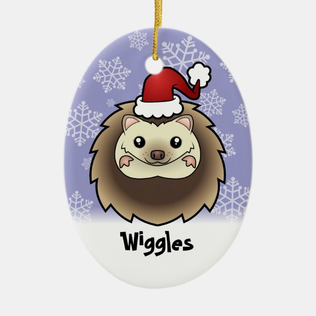 Christmas Pygmy Hedgehog (add your pets name) Ceramic Tree Decoration (Front)
