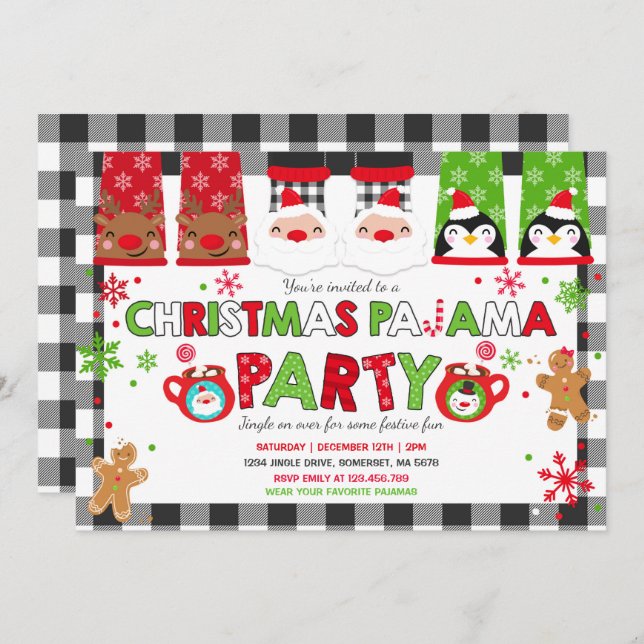 Christmas Pyjamas Party Invitation Holiday Pyjamas (Front/Back)