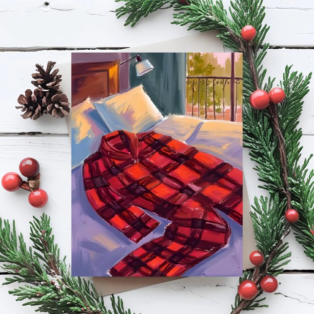 Christmas Pyjamas Red Plaid Holiday Postcard (Creator Uploaded)