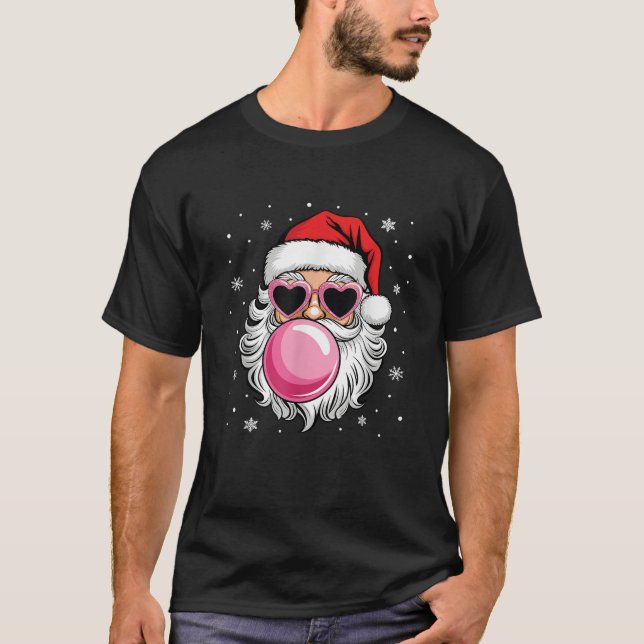 Christmas Pyjamas Santa Claus Blowing Bubble Gum C T-Shirt (Front)