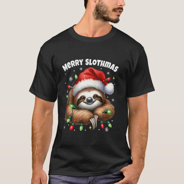 Christmas Pyjamas Sloth Merry Slothmas Funny Chris T-Shirt (Front)