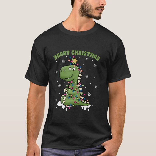 Christmas Pyjamas Tree Rex Dinosaur Funny Dino Chr T-Shirt (Front)