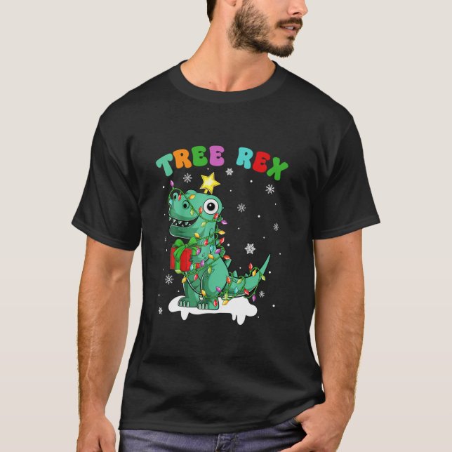Christmas Pyjamas Tree Rex Dinosaur Funny Dino Chr T-Shirt (Front)