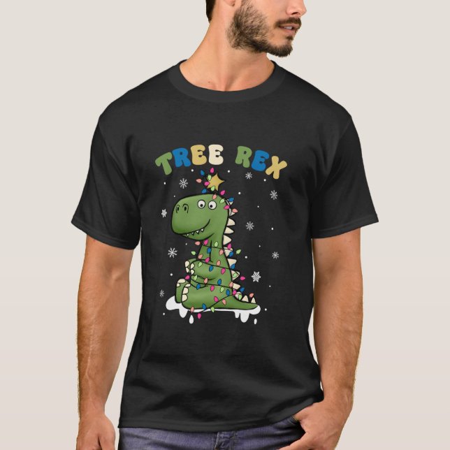 Christmas Pyjamas Tree Rex Dinosaur Funny Dino Chr T-Shirt (Front)