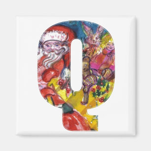 CHRISTMAS Q LETTER  / SANTA  WITH GIFTS MONOGRAM MAGNET