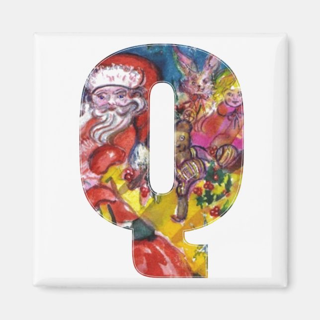 CHRISTMAS Q LETTER  / SANTA  WITH GIFTS MONOGRAM MAGNET (Front)
