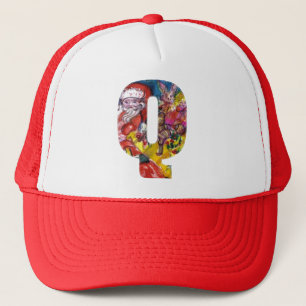 CHRISTMAS Q LETTER  / SANTA  WITH GIFTS MONOGRAM TRUCKER HAT