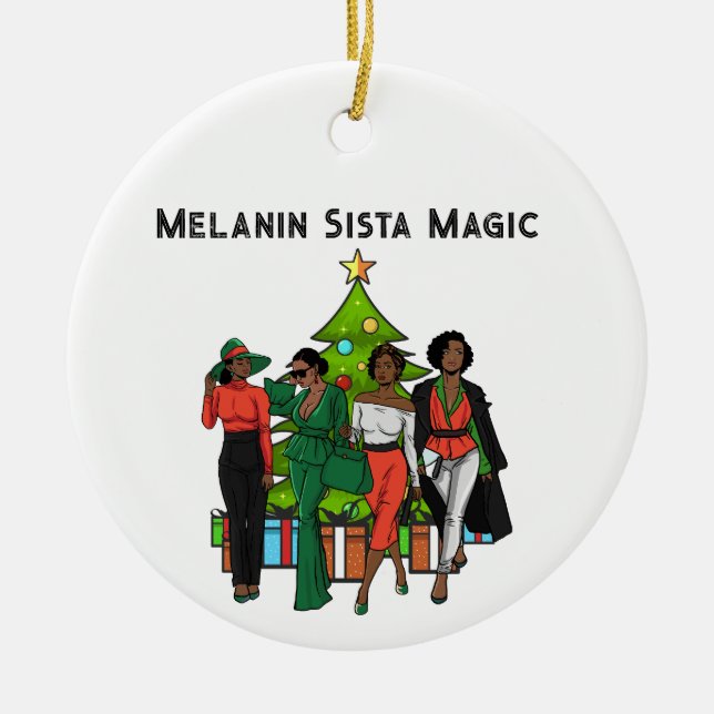 Christmas Queen Melanin Sista Black Girl Magic Fun Ceramic Tree Decoration (Front)
