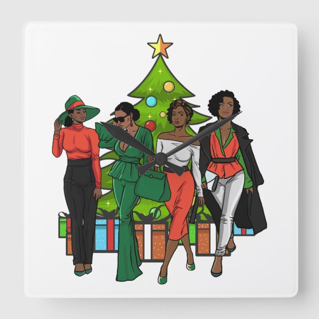 Christmas Queen Melanin Sista Black Girl Magic Fun Square Wall Clock (Front)