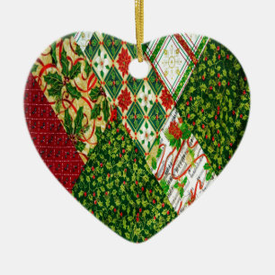 Christmas Quilt Background Ceramic Tree Decoration
