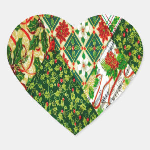 Christmas Quilt Background Heart Sticker
