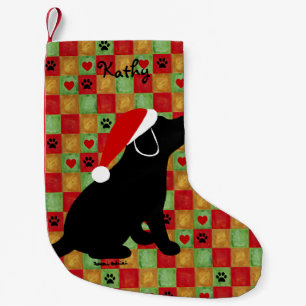 Christmas Quilt Black Labrador Puppy Small Christmas Stocking