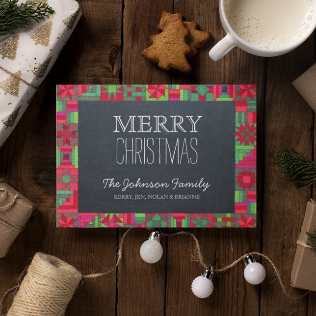 Christmas Quilt Chalkboard Christmas Card (Creator Uploaded)
