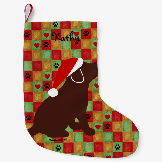 Christmas Quilt Chocolate Labrador Puppy Small Christmas Stocking (Front)