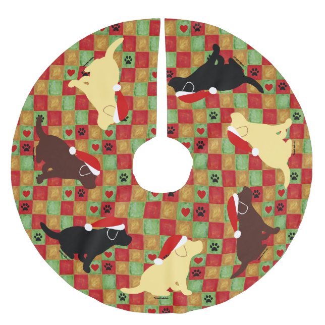 Christmas Quilt Labrador Puppies Brushed Polyester Tree Skirt (Front)