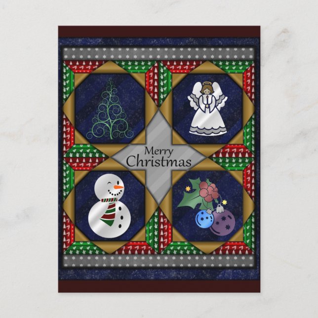 Christmas Quilt Pattern Holiday Postcard (Front)