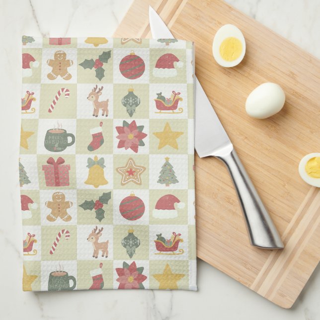 Christmas Quilt Pattern Tea Towel (Quarter Fold)