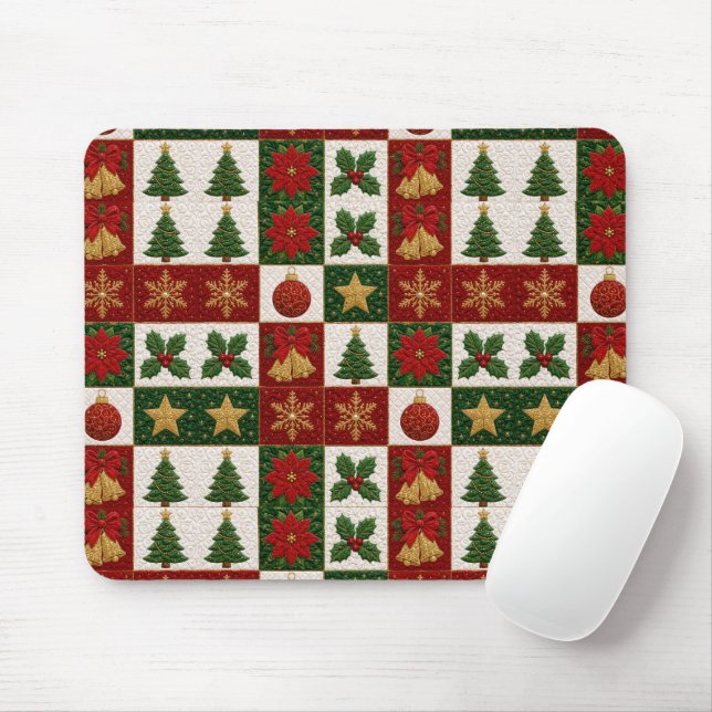 Christmas Quilt Squares Mouse Mat (With Mouse)