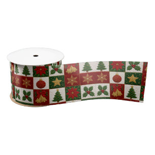 Christmas Quilt Squares Satin Ribbon