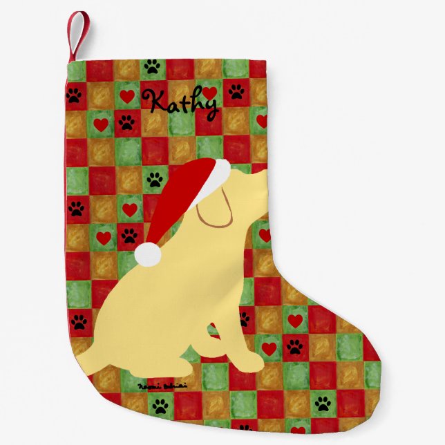 Christmas Quilt Yellow Labrador Puppy Small Christmas Stocking (Front)