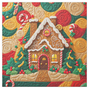Christmas Quilted Look Gingerbread House Fabric
