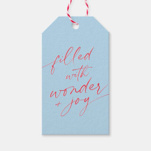 CHRISTMAS QUOTE elegant type calligraphy blue red Gift Tags