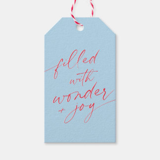 CHRISTMAS QUOTE elegant type calligraphy blue red Gift Tags