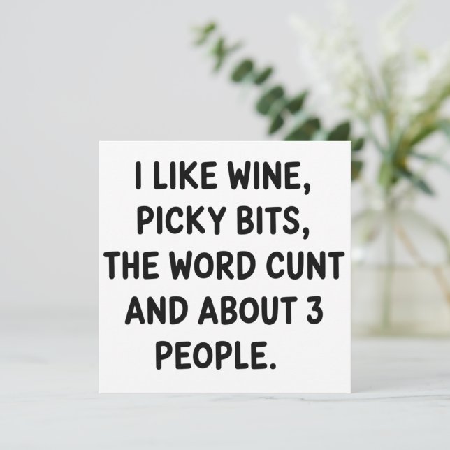 Christmas Quote I Like Wine Rude Festive Sarcastic Holiday Card (Standing Front)