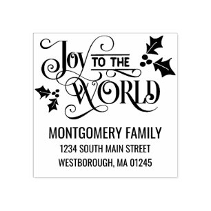 Christmas Quote Joy To The World Return Address Rubber Stamp