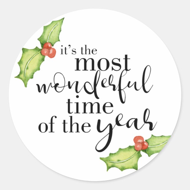 Christmas Quote Most Wonderful Time Hand Lettering Classic Round Sticker (Front)