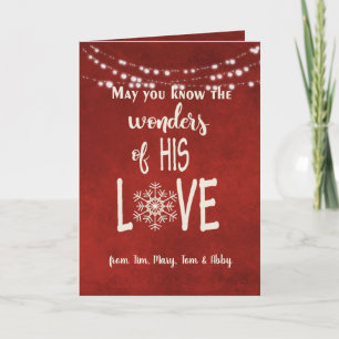 Christmas quote on red with light string card