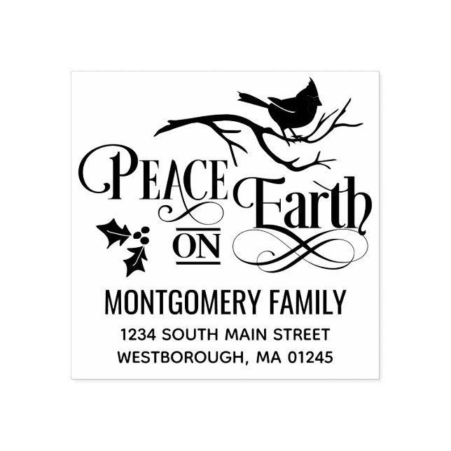 Christmas Quote Peace on Earth Return Address Rubber Stamp (Imprint)