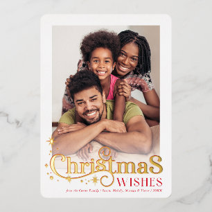 CHRISTMAS QUOTE PHOTO stylish typography red Foil Holiday Card