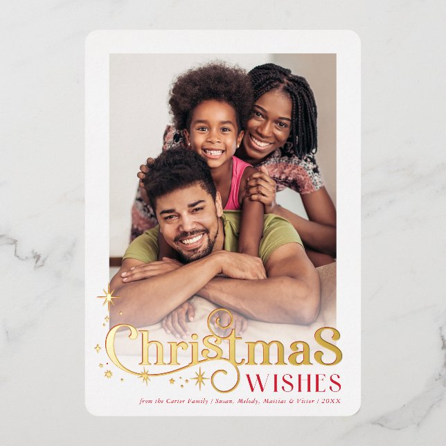 CHRISTMAS QUOTE PHOTO stylish typography red Foil Holiday Card (Front)