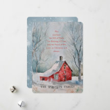 Christmas Quote Red Farm House Snow Winter Scape