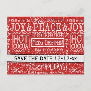 Christmas Quote Red White Typography Save the Date Announcement Postcard