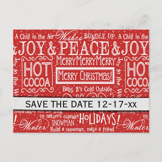 Christmas Quote Red White Typography Save the Date Announcement Postcard (Front)