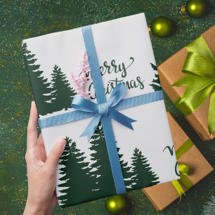 Christmas Quote Tree Pattern Elegant Black White Wrapping Paper