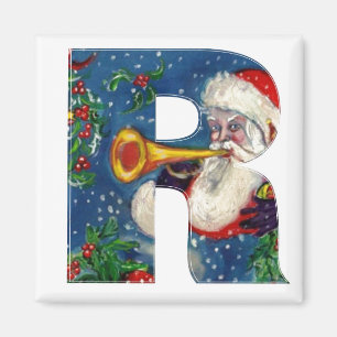 CHRISTMAS R LETTER / SANTA BUGLER MONOGRAM MAGNET