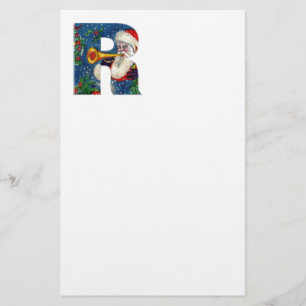 CHRISTMAS R LETTER / SANTA CLAUS BUGLER MONOGRAM STATIONERY