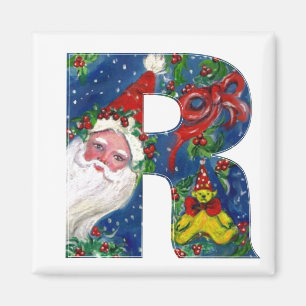CHRISTMAS R LETTER / SANTA   RED RIBBON MONOGRAM MAGNET