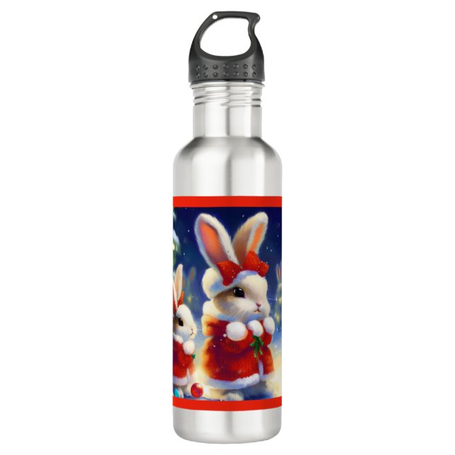 Christmas Rabbit 3 710 Ml Water Bottle (Front)
