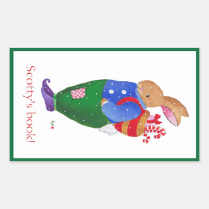 Christmas Rabbit bookplate Rectangular Sticker