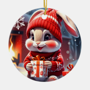 Christmas Rabbit Ceramic Tree Decoration