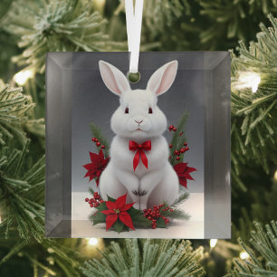 Christmas Rabbit  Glass Tree Decoration
