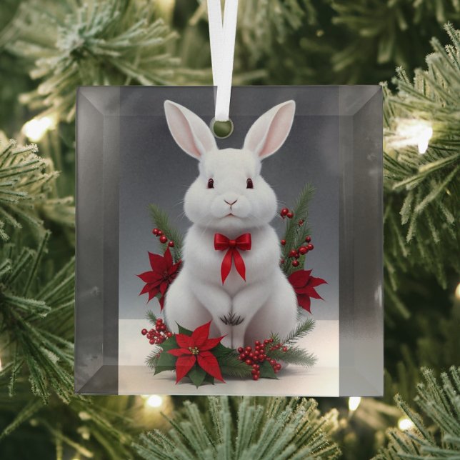 Christmas Rabbit  Glass Tree Decoration (White Rabbit Christmas Ornaments!)